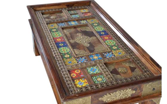 Mesa Centro Ceramica Bronce Repujado Oriental Serie Aichen