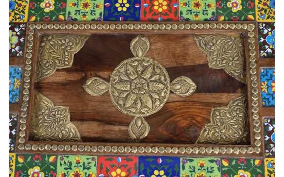 Mesa Centro Ceramica Bronce Repujado Oriental Serie Aichen