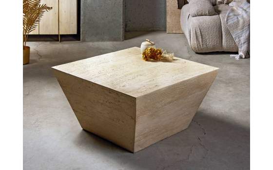 Mesa Centro Cuadrada Imitación Marmol Travertino Atomis