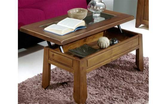 Mesa Centro Elevable Cristal Rustica Lagar