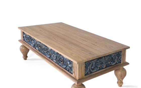 Mesa Centro Estilo Oriental Tallada Patas Gruesas Alsava