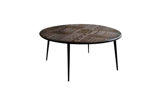 Mesa Centro Etnica Oriental Redonda Tablero Tallado Jeroglifico