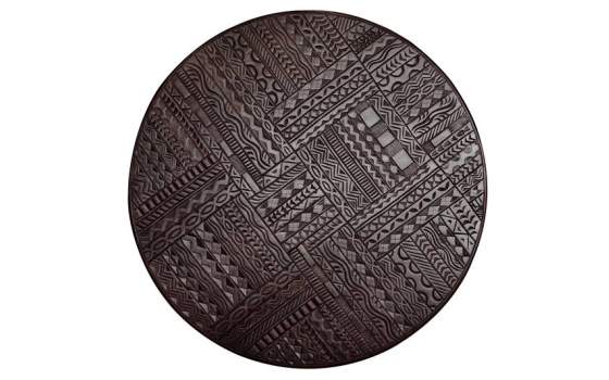Mesa Centro Etnica Oriental Redonda Tablero Tallado Jeroglifico