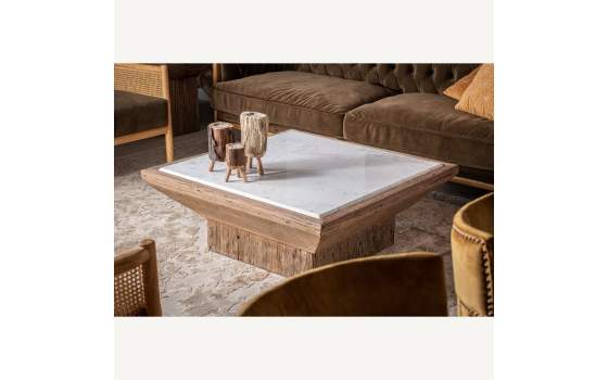 Mesa Centro Etnica Rustica Madera Reciclada Marmol Serie Samsunt