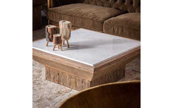 Mesa Centro Etnica Rustica Madera Reciclada Marmol Serie Samsunt