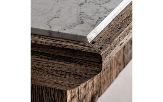 Mesa Centro Etnica Rustica Madera Reciclada Marmol Serie Samsunt