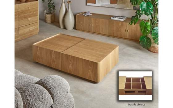 Mesa  Centro Extensible con Almacenaje Madera Fresno Nereide