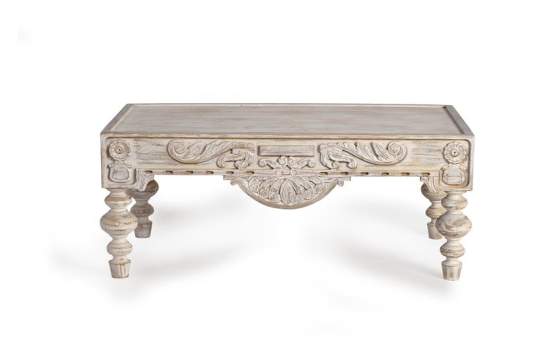 Mesa Centro Oriental Tallada Madera Maciza Blanca Amann