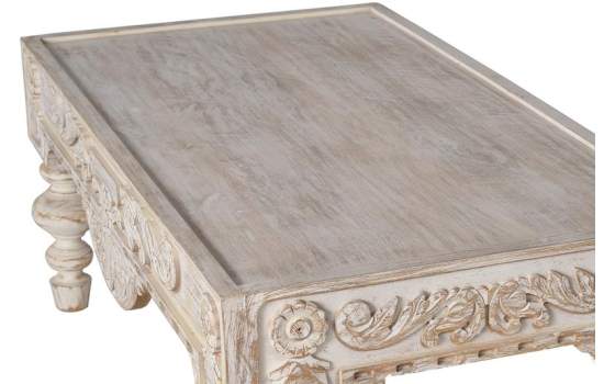 Mesa Centro Oriental Tallada Madera Maciza Blanca Amann