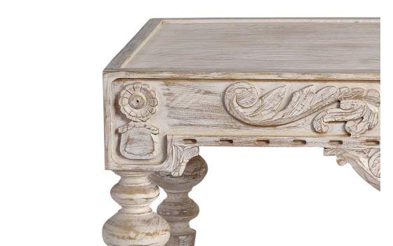 Mesa Centro Oriental Tallada Madera Maciza Blanca Amann