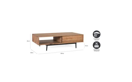 Mesa Centro Puerta Corredera Acacia Natural - Serie Alicock