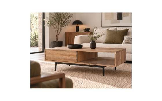 Mesa Centro Puerta Corredera Acacia Natural - Serie Alicock