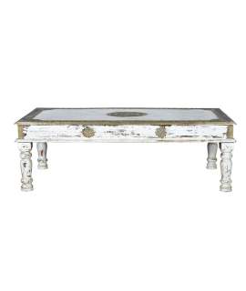 Mesa Centro Rectangular Blanco Decape y Bronce Serie Amann