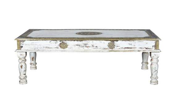 Mesa Centro Rectangular Blanco Decape y Bronce Serie Amann