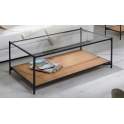 Mesa Centro Rectangular Forja Cristal y Tejido de Rattan Oksaka