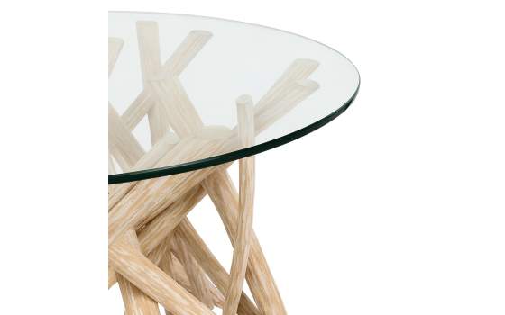 Mesa Centro Redonda Cristal y Palos Teca Natural Alvade