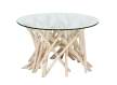 Mesa Centro Redonda Cristal y Palos Teca Natural Alvade