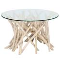 Mesa Centro Redonda Cristal y Palos Teca Natural Alvade