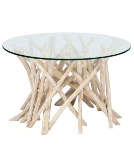 Mesa Centro Redonda Cristal y Palos Teca Natural Alvade