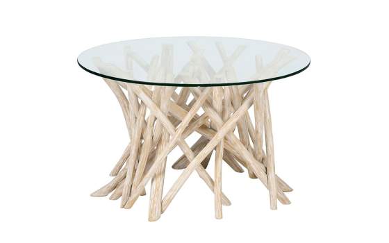 Mesa Centro Redonda Cristal y Palos Teca Natural Alvade
