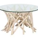 Mesa Centro Redonda Cristal y Palos Teca Natural Alvade