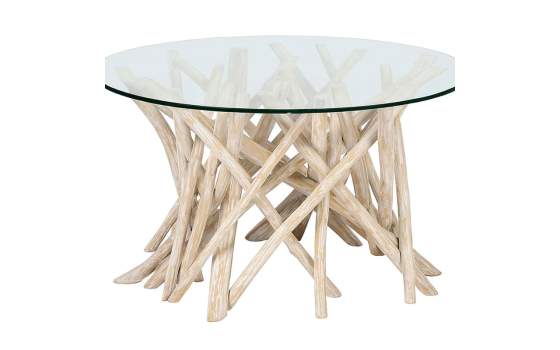 Mesa Centro Redonda Cristal y Palos Teca Natural Alvade