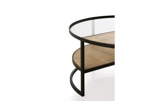 Mesa Centro Redonda Forja Cristal y Madera Serie Anleby