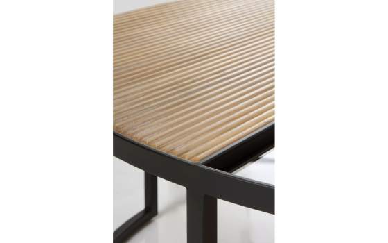 Mesa Centro Redonda Forja Cristal y Madera Serie Anleby