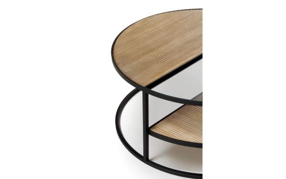 Mesa Centro Redonda Forja Cristal y Madera Serie Anleby