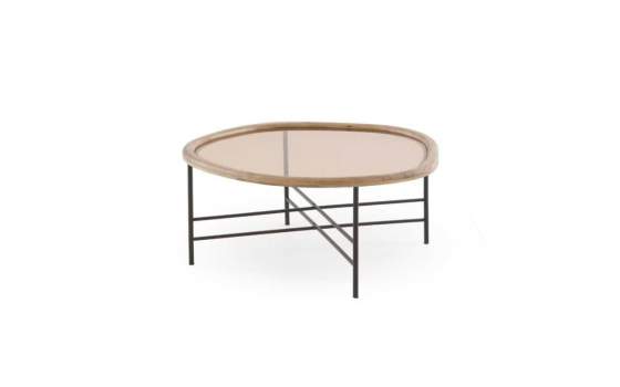 Mesa Centro Redonda Madera y Metal con Cristal - Serie Anlet