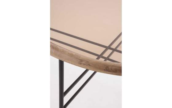 Mesa Centro Redonda Madera y Metal con Cristal - Serie Anlet