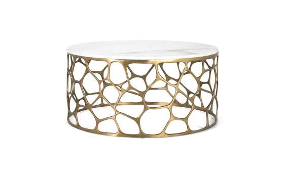 Mesa Centro Redonda Moderna Aluminio Dorado Marmol Aroyal