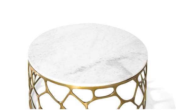 Mesa Centro Redonda Moderna Aluminio Dorado Marmol Aroyal