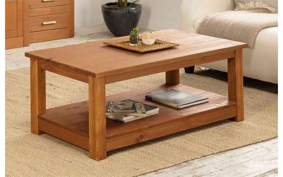 Mesa Centro Rustica con Revistero en Pino Serie Arcotan