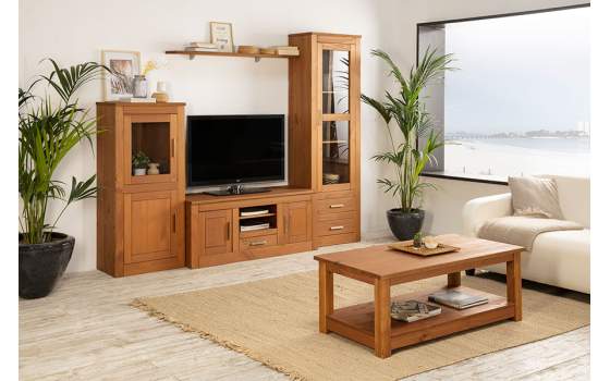 Mesa Centro Rustica con Revistero en Pino Serie Arcotan