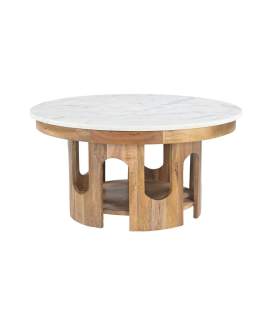 Mesa Centro Rustica Tapa Marmol Ø80 cm - Serie Albon