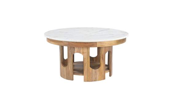 Mesa Centro Rustica Tapa Marmol Ø80 cm - Serie Albon