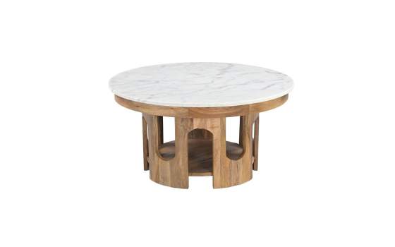 Mesa Centro Rustica Tapa Marmol Ø80 cm - Serie Albon