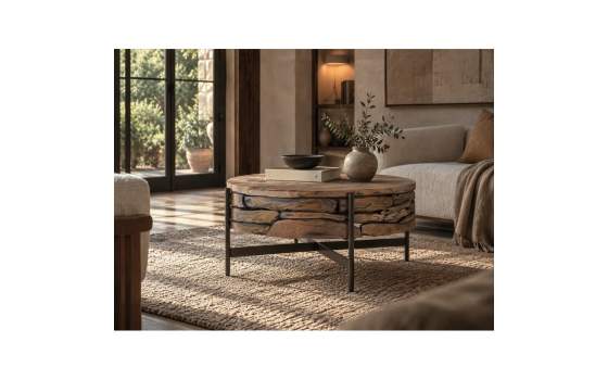 Mesa Centro Rustica Teca Acero Serie Aforest