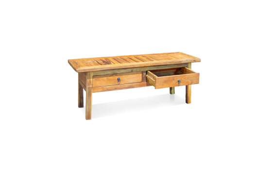 Mesa Centro Teca Rústica con 2 Cajones Serie Danast