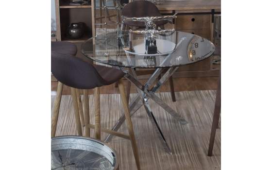 Mesa Cocina Comedor Redonda Acero Cristal Serie Adarian