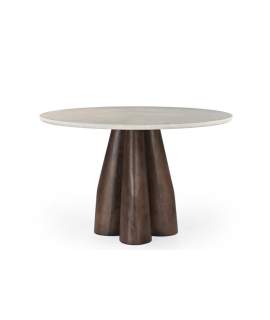 Mesa Comedor 120 cm Redonda Pie Nogal y Tapa Marmol - Acheu