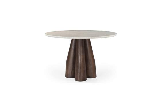 Mesa Comedor 120 cm Redonda Pie Nogal y Tapa Marmol - Acheu