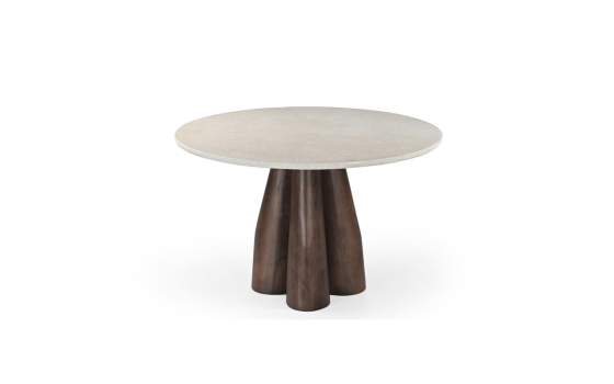 Mesa Comedor 120 cm Redonda Pie Nogal y Tapa Marmol - Acheu