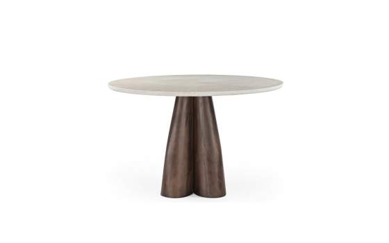 Mesa Comedor 120 cm Redonda Pie Nogal y Tapa Marmol - Acheu