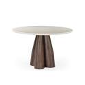 Mesa Comedor 120 cm Redonda Pie Nogal y Tapa Marmol - Acheu
