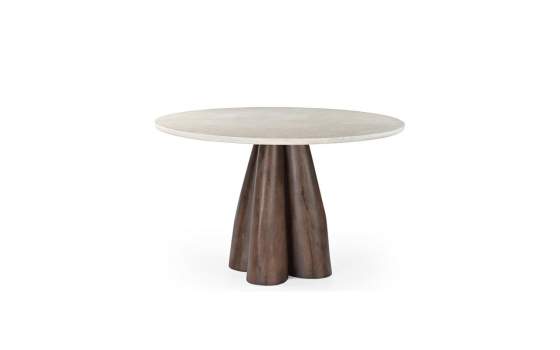 Mesa Comedor 120 cm Redonda Pie Nogal y Tapa Marmol - Acheu