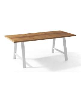 Mesa Comedor 3 Tamaños Tapa Madera Castaño Patas Forja Azalea