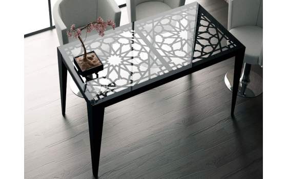 Mesa Comedor Acero Cristal Moderna Nazari Serie Anthon