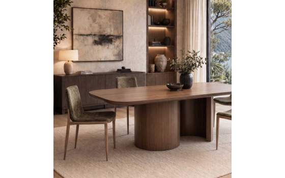 Mesa Comedor Actual Chapado Nogal 220 cm - Serie Alfix